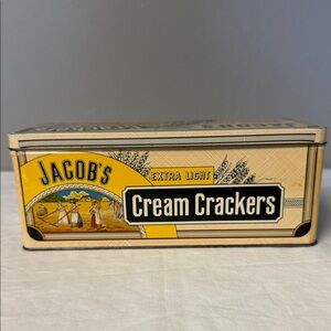 Vintage Jacob’s Cream Crackers Tin Metal Storage Container England Yellow